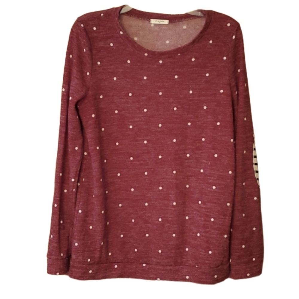 12PM by Mon Ami Womans Burgundy Polka Dot Sweatshirt Size Large